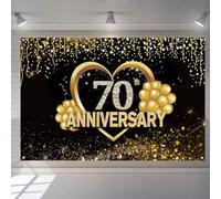 Happy 70th Anniversary - Sfondo decorativo con scritta "Alles Gute zum 70° Anniversario" Anniversario 70° Wedding Party Poster Accessori Targa in tessuto, colore: Nero Oro