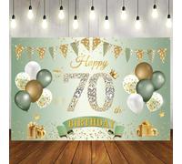 Happy 70th Birthday Banner verde salvia oro, 1,1 x 1,8 m Happy 70th Birthday sfondo banner 70° compleanno decorazioni per donne uomini, 70 anni compleanno anniversario forniture per feste