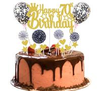 Happy 70th Birthday decorazione torta 70 anni uomo donna decorazione torta 70° compleanno oro nero decorazione torta 70° compleanno uomo decorazione torta oro con cuore stella palloncino glitter