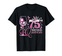 Happy 75th Birthday Queen Pink Wine 75 Years Old Women Maglietta