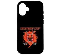 Happy 7th Birthday Boy Maschera da hockey nera e arancione Custodia per iPhone 16