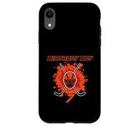 Happy 7th Birthday Boy Maschera da hockey nera e arancione Custodia per iPhone XR