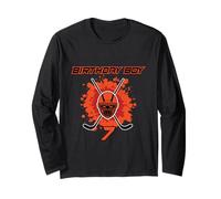 Happy 7th Birthday Boy Maschera da hockey nera e arancione Maglia a Manica