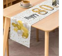 Happy 80th Birthday Runner da tavolo, 80° compleanno, uomo, decorazione da cucina, tavolo da pranzo, decorazione da tavolo, decorazione per la casa, bianco e oro