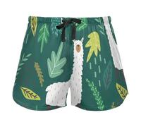 Happy Alpacas Llama Green Pajama Bottoms for Women, Elastic Waist Drawstring Lounge Shorts Yoga,XXL