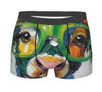 Happy And Cute Cow with Glasses Animal Farm Rustic Funny Uomo Pantaloncini Boxer Trunks Comodi Boxer Uomo Morbido Intimo Maschile per L'Uso Quotidiano Uomini XL