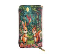 Happy Animals in the Forest - Portafoglio lungo in pelle da donna, 12 scomparti per carte di credito, tasca per monete con cerniera, scomparti per contanti, elegante borsa a mano per uso