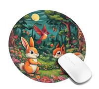 Happy Animals in the Forest - Tappetino per mouse in gomma antiscivolo, forma rotonda, superficie comoda, per ufficio, gioco e studio, 4 pezzi