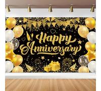 Happy Anniversary Banner Party Decorazioni Nero e Oro Sfondo