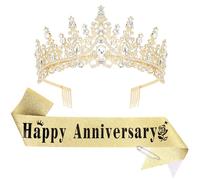 Happy Anniversary - Set di diadema e corona da donna, decorazioni dorate