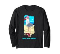 Happy As a Seagull Yummy Fish Food, Funny Seagull Cartoon Maglia a Manica