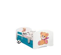 Happy Babies - CAMA para Niños DE Doble Cara con CAJÓN Diseño Moderno con Bordes Seguros y Eolchón de Espuma Anticaída 7 cm Azul (01. OSO de Peluche con Lazo, 190x90)