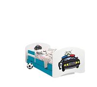 Happy Babies - CAMA para Niños DE Doble Cara con CAJÓN Diseño Moderno con Bordes Seguros y Eolchón de Espuma Anticaída 7 cm Azul (54. La policía, 180x90)