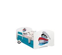 Happy Babies - CAMA para Niños DE Doble Cara con CAJÓN Diseño Moderno con Bordes Seguros y Eolchón de Espuma Anticaída 7 cm Azul (26. Un Gran Barco, 180x90)