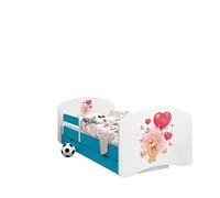 Happy Babies - CAMA para Niños DE Doble Cara con CAJÓN Diseño Moderno con Bordes Seguros y Eolchón de Espuma Anticaída 7 cm Azul (08. OSO con globos, 190x90)
