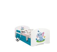 Happy Babies - CAMA para Niños DE Doble Cara con CAJÓN Diseño Moderno con Bordes Seguros y Eolchón de Espuma Anticaída 7 cm Azul (03. Elefante, 160x80)
