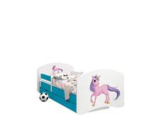 Happy Babies - CAMA para Niños DE Doble Cara con CAJÓN Diseño Moderno con Bordes Seguros y Eolchón de Espuma Anticaída 7 cm Azul (29. Unicornio, 190x90)