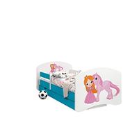Happy Babies - CAMA para Niños DE Doble Cara con CAJÓN Diseño Moderno con Bordes Seguros y Eolchón de Espuma Anticaída 7 cm Azul (40. Princesa y Unicornio, 160x80)