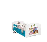 Happy Babies - CAMA para Niños DE Doble Cara con CAJÓN Diseño Moderno con Bordes Seguros y Eolchón de Espuma Anticaída 7 cm Azul (05. Safari, 180x90)
