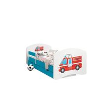 Happy Babies - CAMA para Niños DE Doble Cara con CAJÓN Diseño Moderno con Bordes Seguros y Eolchón de Espuma Anticaída 7 cm Azul (68. O camión de bomberos, 140x70)