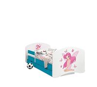 Happy Babies - CAMA para Niños DE Doble Cara con CAJÓN Diseño Moderno con Bordes Seguros y Eolchón de Espuma Anticaída 7 cm Azul (36. Princesa con mariposas, 140x70)