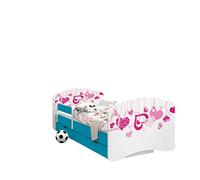 Happy Babies - CAMA para Niños DE Doble Cara con CAJÓN Diseño Moderno con Bordes Seguros y Eolchón de Espuma Anticaída 7 cm Azul (02. Corazones cayendo, 140x70)