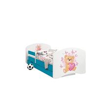 Happy Babies - CAMA para Niños DE Doble Cara con CAJÓN Diseño Moderno con Bordes Seguros y Eolchón de Espuma Anticaída 7 cm Azul (07. Osito enamorado, 140x70)