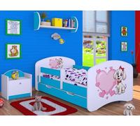 Happy Babies Culla - con protezione anti-caduta ragazzo 140x70 Letto per cameretta dei bambini con cassetto e materasso Letto singolo per bambini Bianco/Blu, Il cane e la polizia | Tema del cane (Nr 6