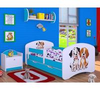 Happy Babies Culla - con protezione anti-caduta ragazzo 140x70 Letto per cameretta dei bambini con cassetto e materasso Letto singolo per bambini Bianco/Blu, Il cane e la polizia | Tema del cane (Nr 7