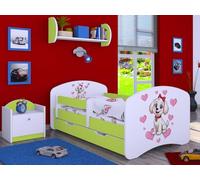 Happy Babies Culla - con protezione anticaduta ragazzo 140 x 70 cm, letto per cameretta dei bambini, con cassetto e materasso, letto singolo per bambini, motivo cani, immagini (verde) (Piesek z