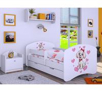 Happy Babies Culla - con protezione anticaduta ragazzo 140 x 70 cm, letto per cameretta dei bambini, con cassetto e materasso, letto singolo per bambini, motivo cani, immagini carine (Piesek z