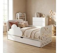 Happy Babies Lettino Wolke, 144 x 76 cm, bianco, set completo con materasso, cassetto e protezione anticaduta, letto junior (n. 448)