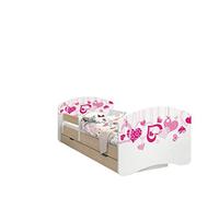 Happy Babies - LIT D'ENFANT DOUBLE FACE AVEC TIROIR Design moderne avec bords sûrs et protection contre les chutes Matelas en mousse 7 cm Poire clair (Cuori che cadono, 190/90)