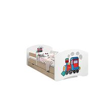 Happy Babies - LIT D'ENFANT DOUBLE FACE AVEC TIROIR Design moderne avec bords sûrs et protection contre les chutes Matelas en mousse 7 cm Poire clair (Locomotiva, 180/90)