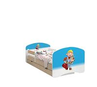 Happy Babies - LIT D'ENFANT DOUBLE FACE AVEC TIROIR Design moderne avec bords sûrs et protection contre les chutes Matelas en mousse 7 cm Poire clair (Bob Aggiustatutto, 140/70)