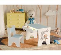 Happy Babies - Set di sedie da scrivania per bambini, tavolo da gioco ergonomico con ampio cassetto - tavolo da apprendimento e gioco per bambini - mobili per l'asilo orsacchiotto (blu)