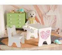 Happy Babies - Set di sedie da scrivania per bambini, tavolo da gioco ergonomico con ampio cassetto - tavolo da apprendimento e gioco per bambini - mobili per bambini, piccoli cuori (grigio)