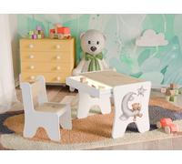 Happy Babies - Set di sedie da scrivania per bambini, tavolo da gioco ergonomico con ampio cassetto - tavolo da apprendimento e gioco per bambini - mobili per l'asilo orsacchiotto (artigiano)