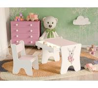 Happy Babies - Set di sedie da scrivania per bambini, tavolo da gioco ergonomico con ampio cassetto - tavolo da apprendimento e gioco per bambini - mobili per l'asilo - coniglietto, ragazza (rosa)