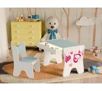 Happy Babies - Set di sedie da scrivania per bambini, tavolo da gioco ergonomico con ampio cassetto - tavolo da apprendimento e gioco per bambini - mobili per l'asilo - cuori, ragazze (blu)
