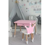 Happy Babies Tavolo per bambini con 1 sedia e cassetto, sedia decorativa, in legno, bianco, tavolino piccolo, cameretta dei bambini, dimensioni: 46 x 60 x 45 cm, colore rosa (modello 4)