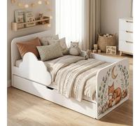 Happy Babies Wolke, lettino per bambini, 144 x 76 cm, bianco, set completo con materasso, cassetto e protezione anticaduta, letto junior (n. 425)