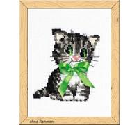 Happy Bee Ulysses - Kit Punto Croce contato, Motivo: micio con Fiocco, Multicolore
