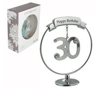 Happy Birthday Argento Torta Topper/Regalo con Numero & Swarovski - Scelta