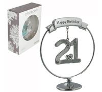 Happy Birthday Argento Torta Topper/Regalo con Numero & Swarovski - Scelta