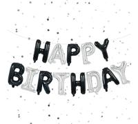 Happy Birthday Ballon Ghirlanda, 16 pollici, pellicola nera e argento, palloncini in pellicola, per compleanno, per feste di compleanno, per compleanno