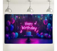 Happy Birthday Balloon Sfondo colorato, decorazioni per feste al neon, sfondo festivo per interni ed esterni, per celebrazioni, forniture per feste di compleanno, 180 x 109 cm