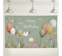 Happy Birthday Balloon Sfondo Vintage Floreale Festone Decorazione Festa, Carino Interno/Esterno Fotografia Sfondo per Festeggiamenti, Eventi Primavera/Estate 180x109 cm