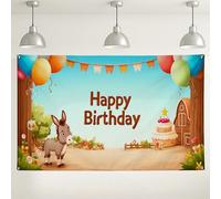 Happy Birthday Barnyard Theme Backdrop, graziose decorazioni in stile fattoria di asini, sfondo per feste per bambini, feste stagionali all'aperto e interni, 180 x 109 cm