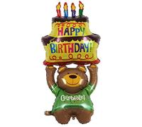 Happy Birthday Bear Holding Cake Foil Balloon